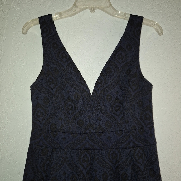 Hazel Black Blue Textured Plunge V-Neck  Fit & Flare Dress Size Small - Picture 3 of 13